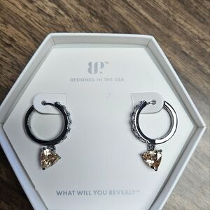 Bomb Party (BP) Smokey Topaz Cubic Zirconia With Hematite Plating Earrings.